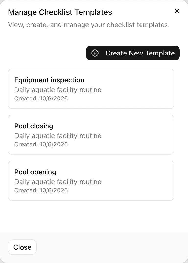 Reusable checklist templates for team routines.