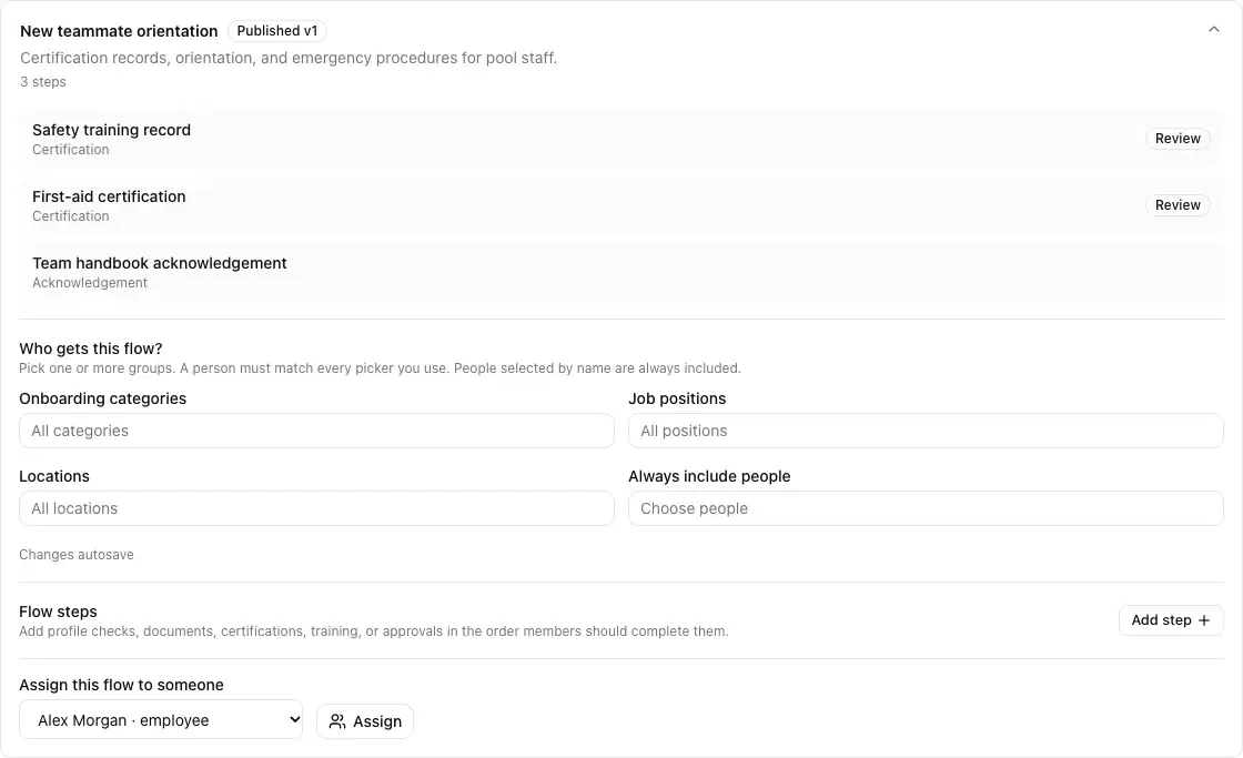 An onboarding flow expanded to show its readiness tasks.