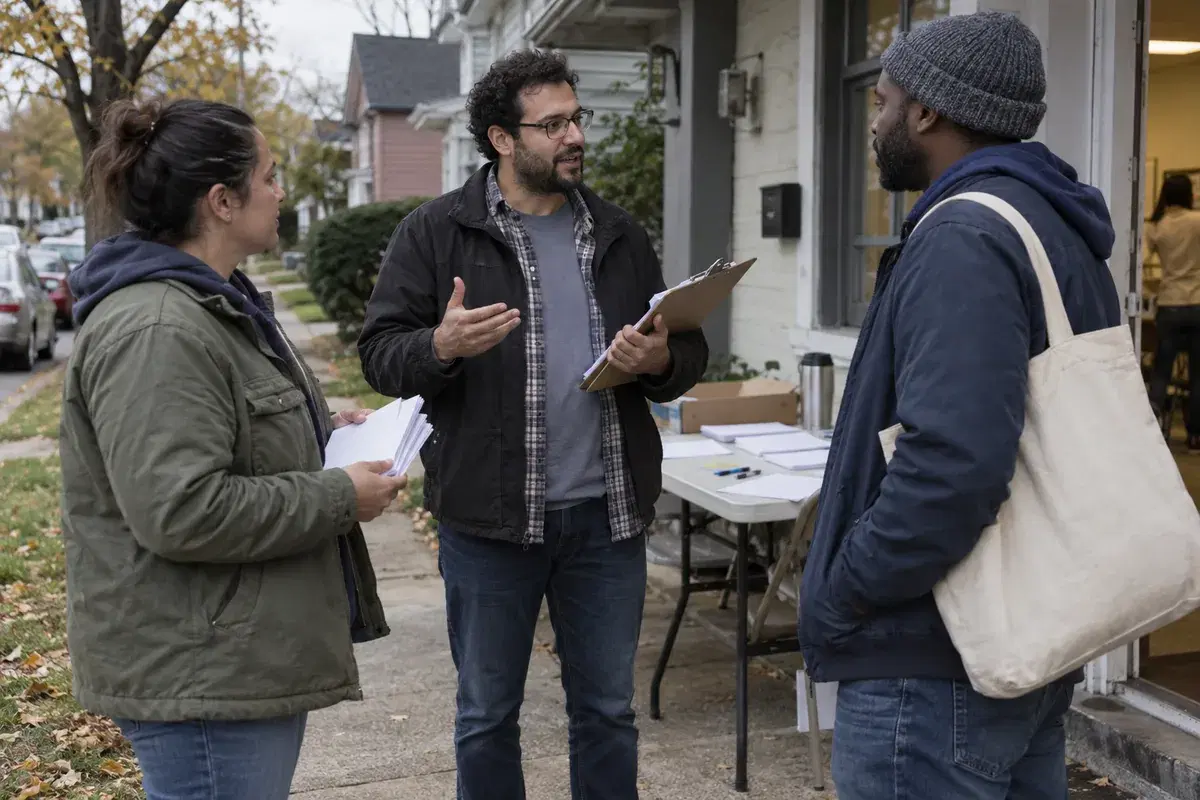 Example community volunteers preparing for a neighborhood event